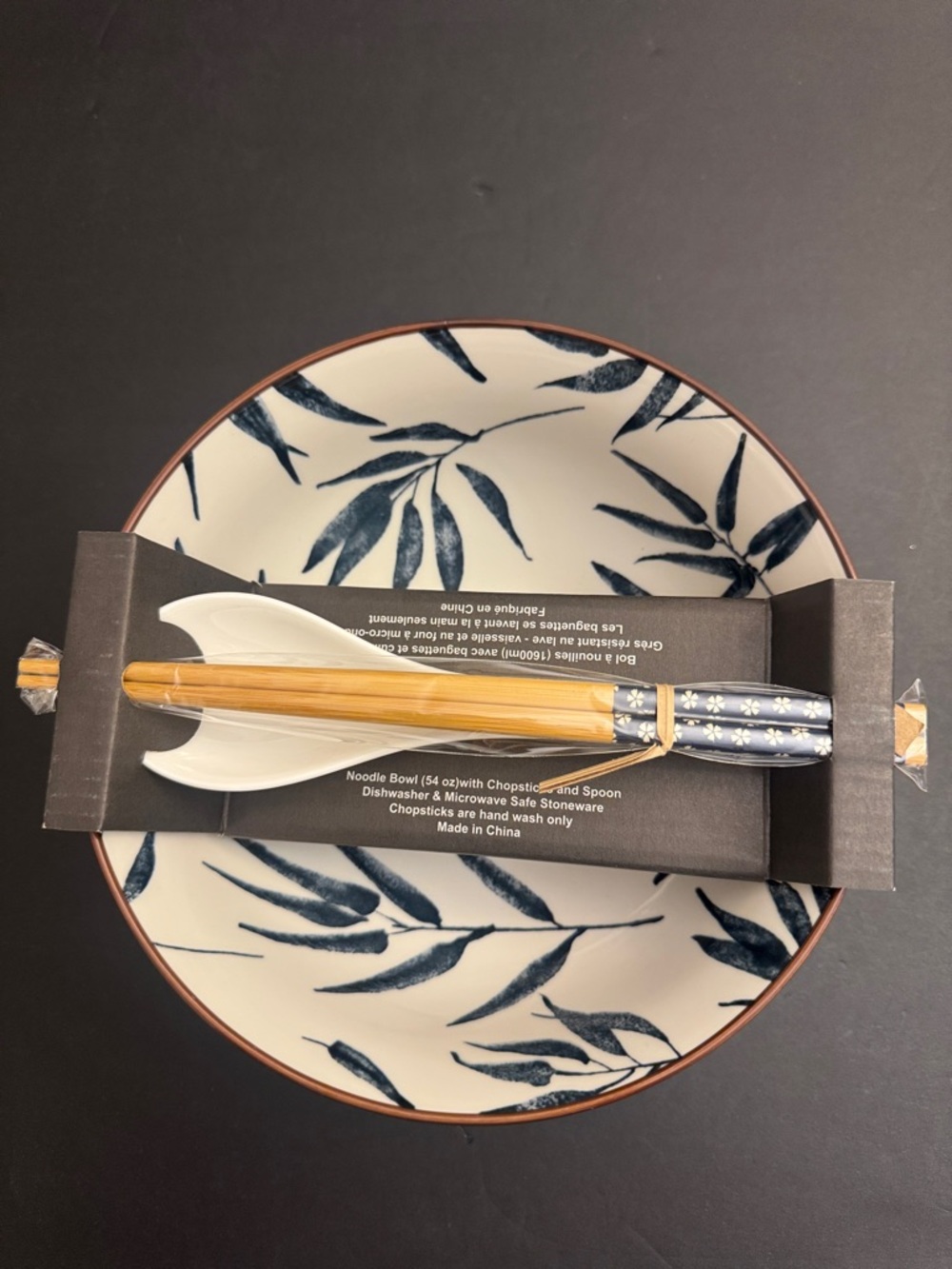 SH Home 4pc Ceramic Noodle Bowl with Chopstick & Spoon Set